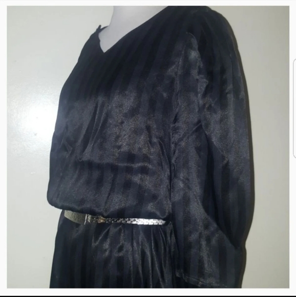 Goth Witchy Black Silky Vintage Pinup Dress - Picture 3 of 7